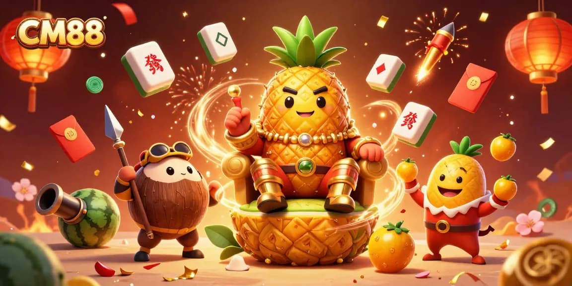 Experience the vibrant gaming realm at CM88 with the golden pineapple king and tropical companions.
