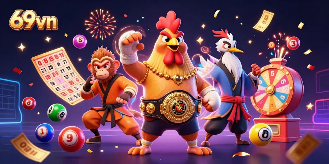 Experience the excitement of 69vn with vibrant lottery elements and dynamic characters in a fun casino scene.
