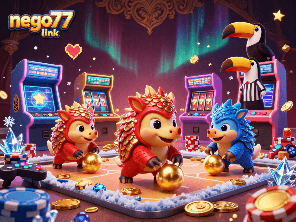 Engage with the thrilling action of NEGO77 link as pangolins roll through golden balls and poker chips.