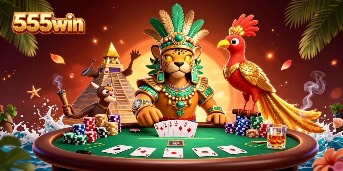 Engage in the thrilling 555win poker scene filled with vibrant characters and gaming elements.