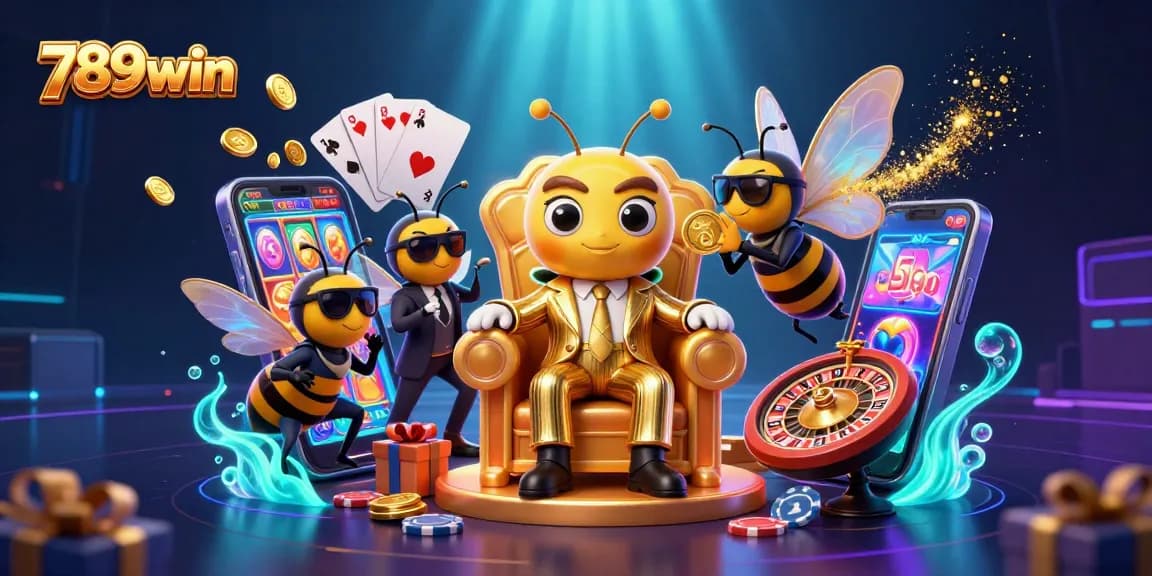 Engage with 789win's dynamic world of slot games featuring bumblebees and golden coins.