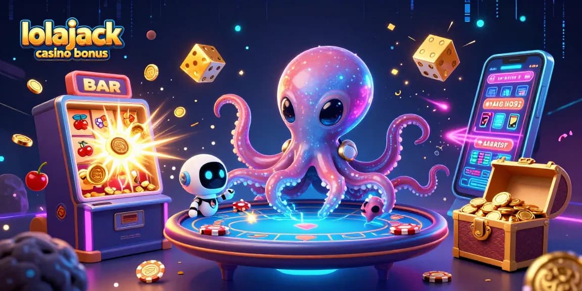 Experience the excitement with the lolajack casino bonus at a vibrant 3D alien-themed casino scene.