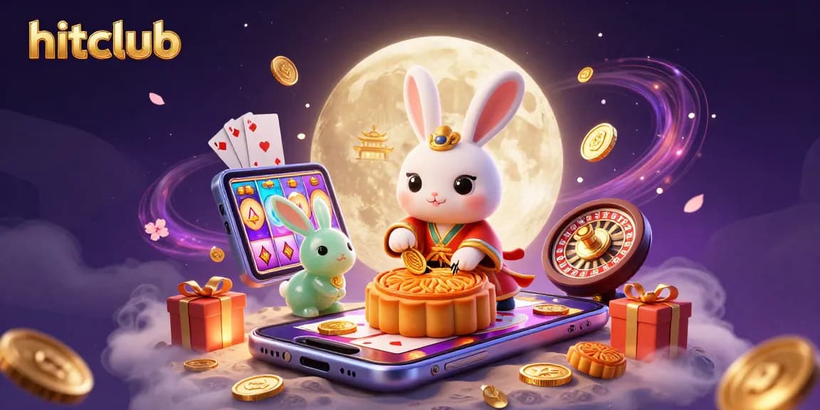 Experience the excitement at hitclub with the moon rabbit and vibrant casino elements in a magical scene.
