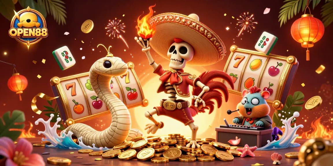 Experience the thrill of gambling at OPEN88 with vibrant casino characters and engaging game elements.