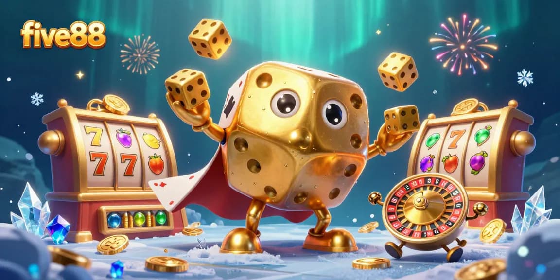Experience thrilling gameplay with the five88 golden dice golem in an energetic casino scene.