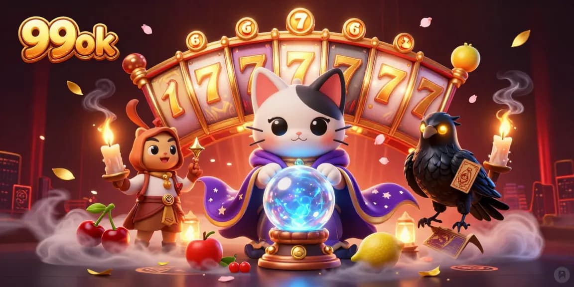 Catch the thrilling action of slot games with 99ok's vibrant 3D illustration featuring magical casino elements.