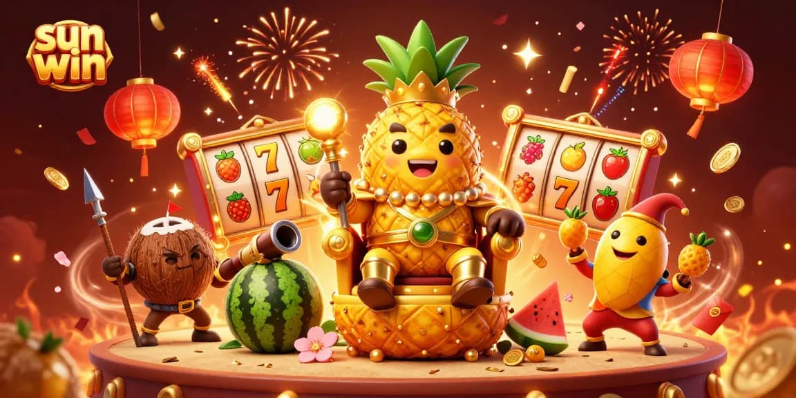 Experience the thrill of sun win with golden slots and vibrant gaming characters in this dynamic 3D casino scene.