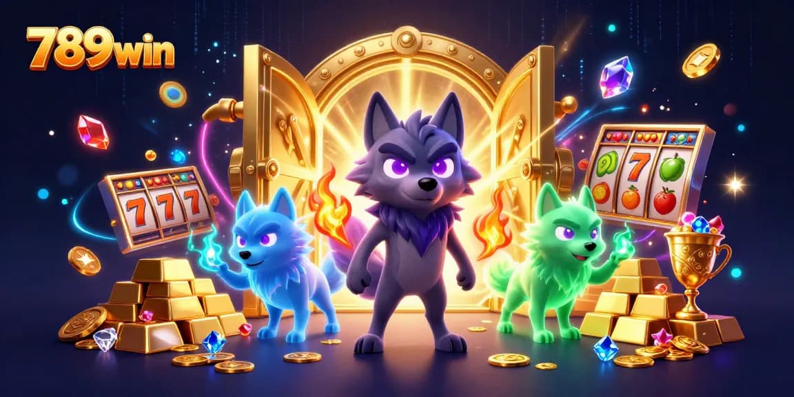 Experience thrilling excitement at 789win with a captivating 3D casino scene, showcasing a wolf leader amidst treasure.