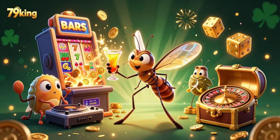 Experience 79king excitement with a vivid 3D casino scene featuring iconic gaming symbols and characters.