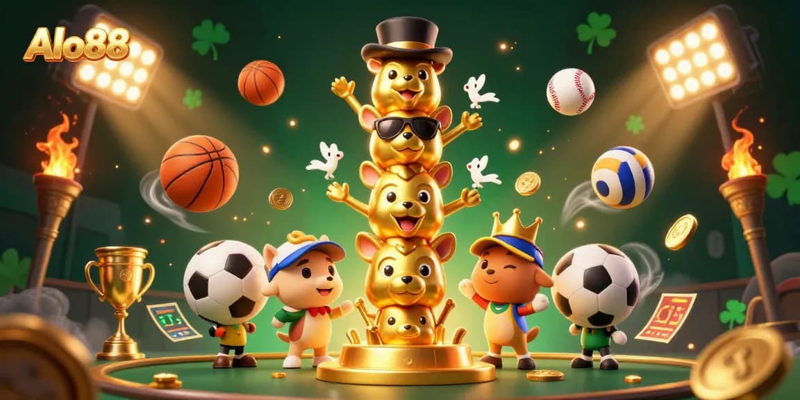 Alo88 offers an engaging gaming experience with vibrant casino-themed illustrations, featuring dynamic sports elements and inviting visuals.