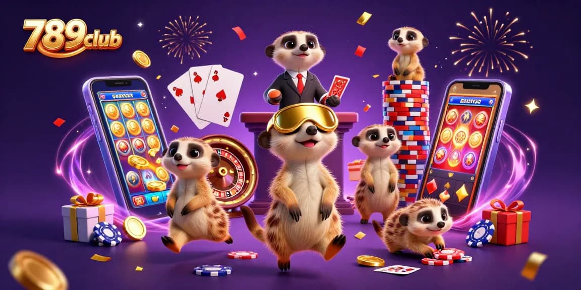 Experience the excitement of 789club as meerkats manage a vibrant casino filled with games.