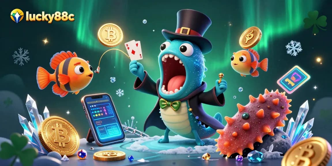 Engage with lucky88c through this vibrant casino scene with dynamic characters and crypto elements.