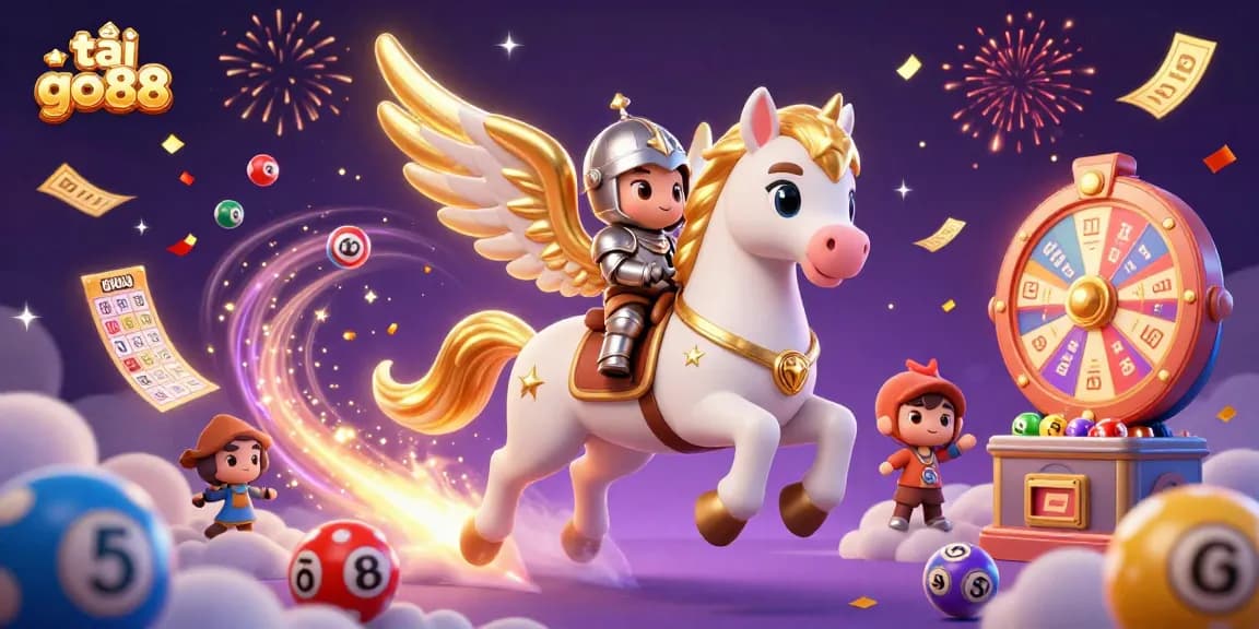 Experience the thrill of tải go88 with vivid lottery balls, a magical horse, and dynamic casino elements.
