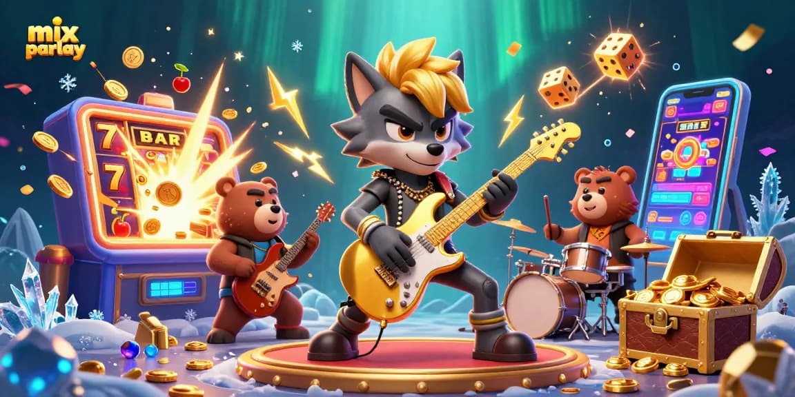 Experience thrilling mix parlay action in this vibrant casino scene with cartoon characters and dynamic game elements.