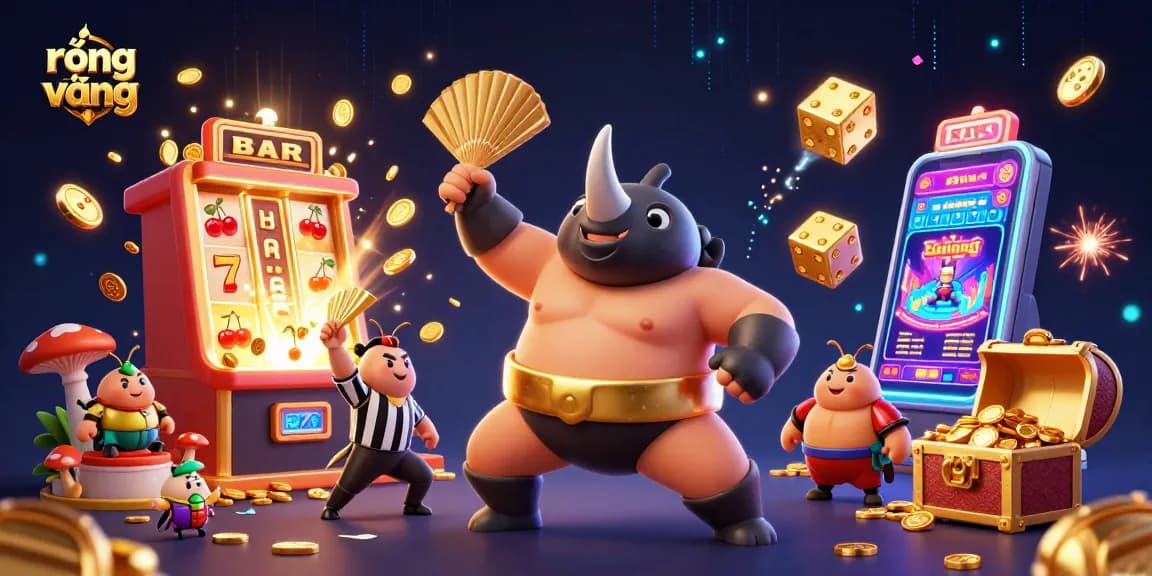 Experience rồng vàng gaming excitement with a sumo champion beetle amidst jackpot thrills and vibrant casino elements.