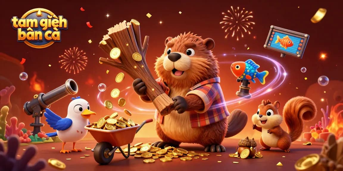 Engage with tam tiên bắn cá through an enticing scene of a beaver and friends pursuing underwater treasures.