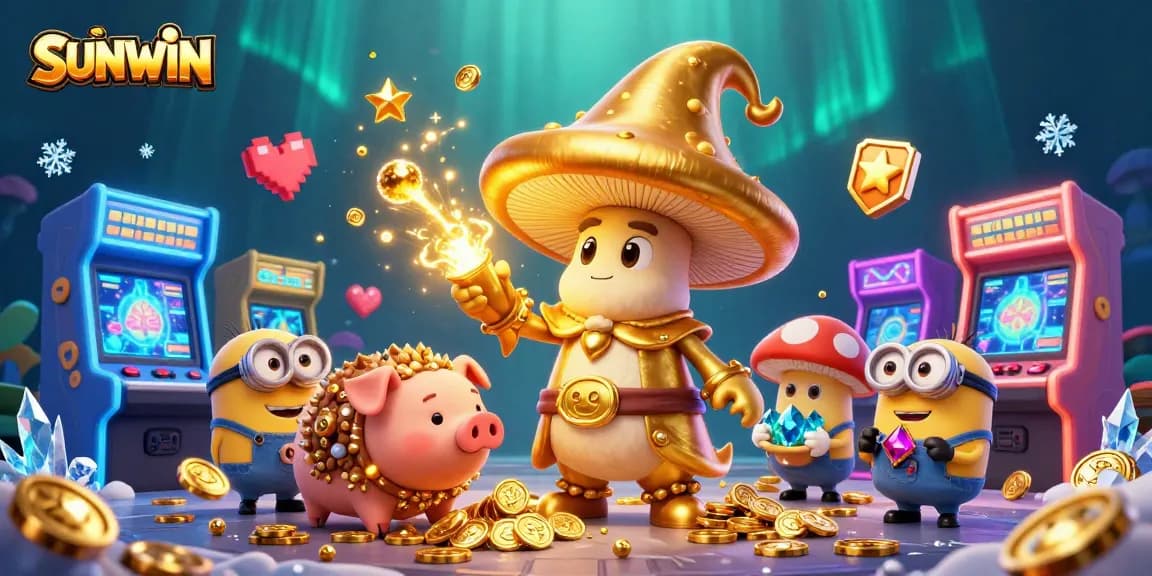 SUNWIN captures gamblers' attention with a magical 3D casino scene full of treasures and arcade elements.