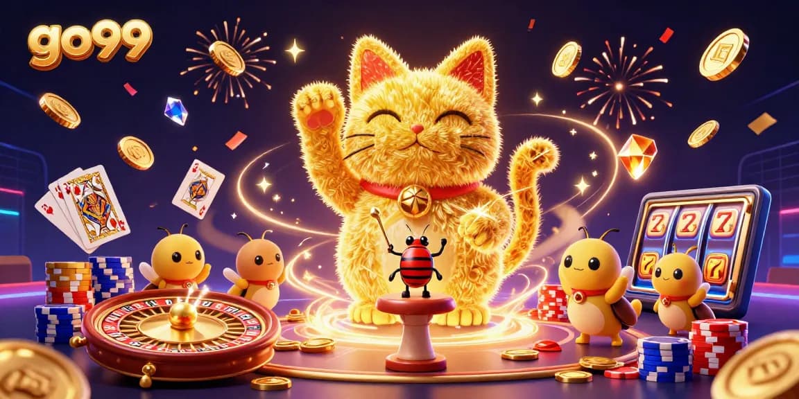 Experience go99’s exciting world with vibrant casino symbols and dynamic game elements.