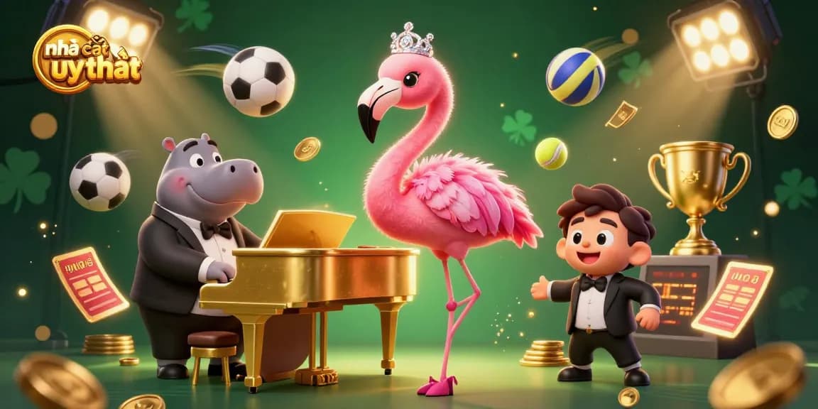 Experience the excitement of nhà cái uy tín with a vibrant casino scene featuring lively characters and dynamic sports elements.
