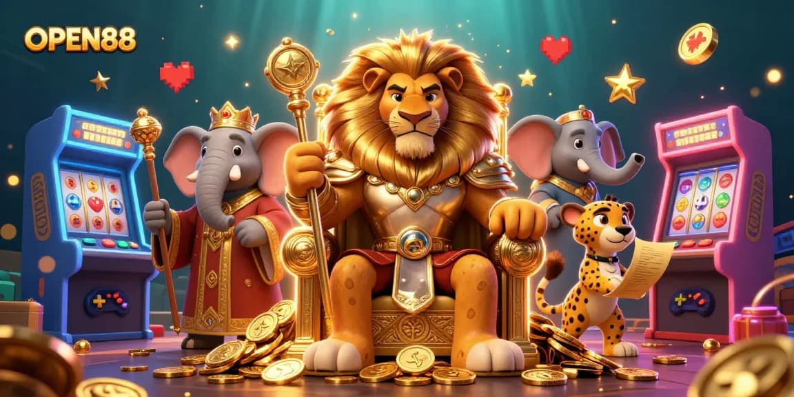 Engage with OPEN88's dynamic gaming world, featuring a rich 3D casino scene.