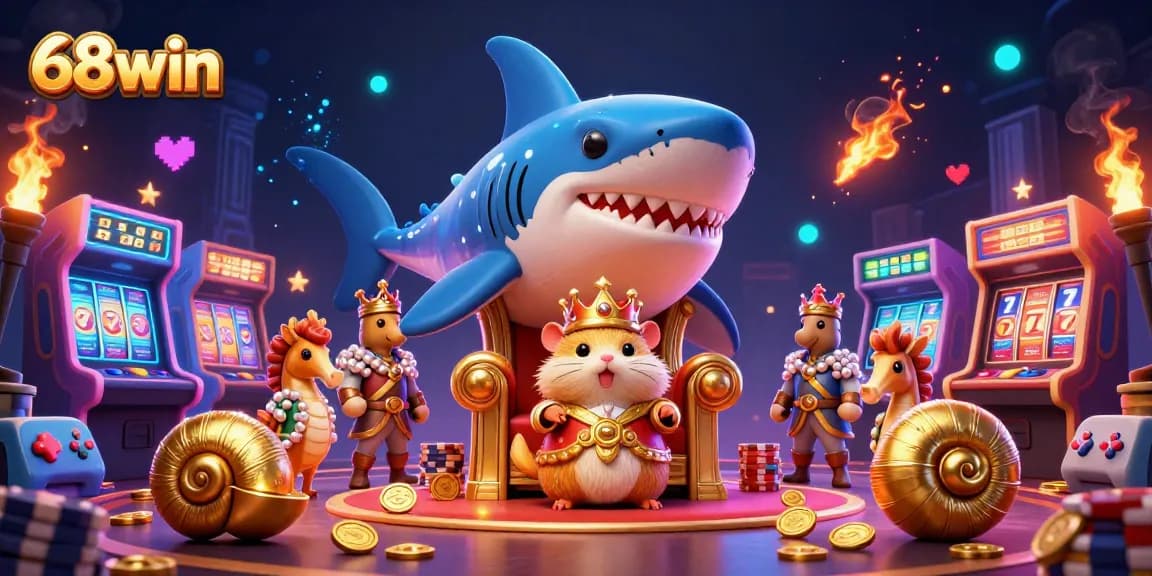 Experience thrilling gameplay at 68win with a golden hamster king and dynamic casino elements.