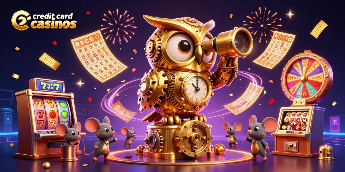 Engage with credit card casinos in this vibrant 3D casino scene filled with lively slot machines and characters.
