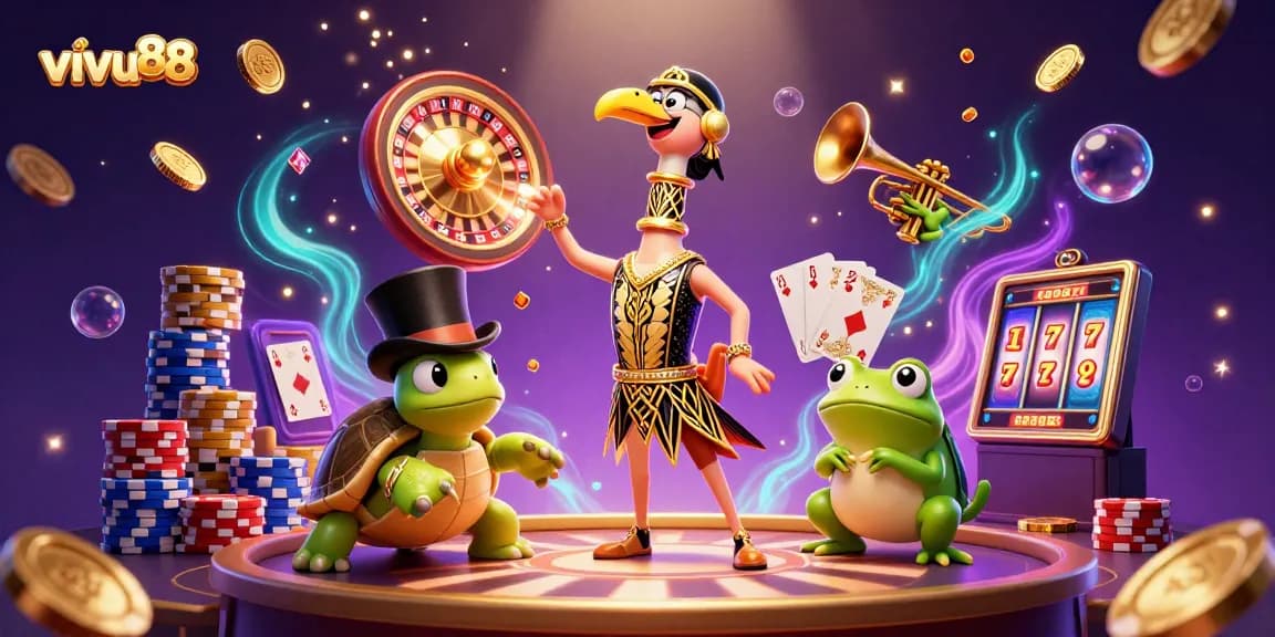 Experience the thrills of vivu88 with a lively casino scene featuring vibrant characters and game elements.