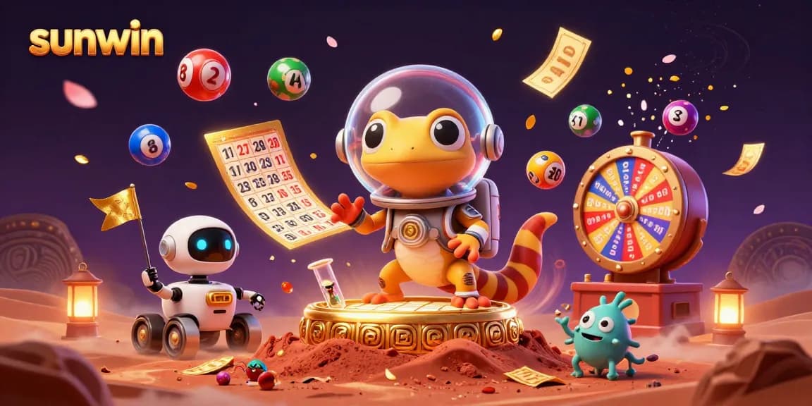 Sunwin offers an exciting Martian-themed casino experience with vibrant game elements and colorful lottery actions.
