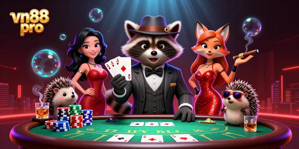 Experience thrilling moments at vn88 pro with charming characters at a lively poker table.