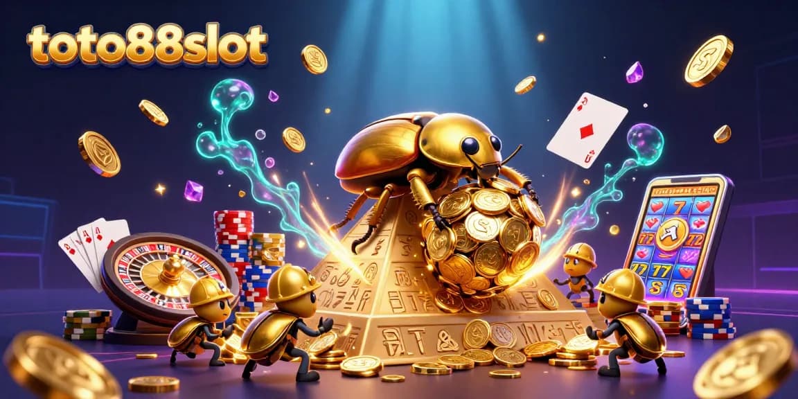 Play exciting slot games at toto88slot with shimmering golden coins and vibrant casino elements.