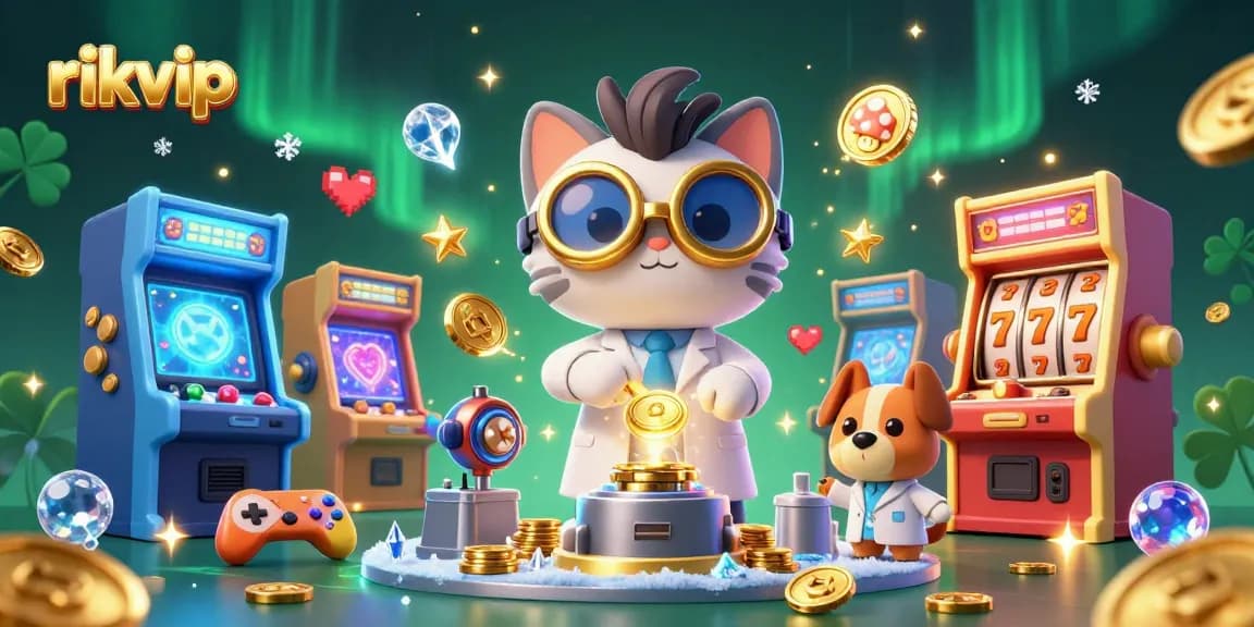 Engage with rikvip at this thrilling 3D casino scene featuring cartoon characters and vibrant gaming elements.