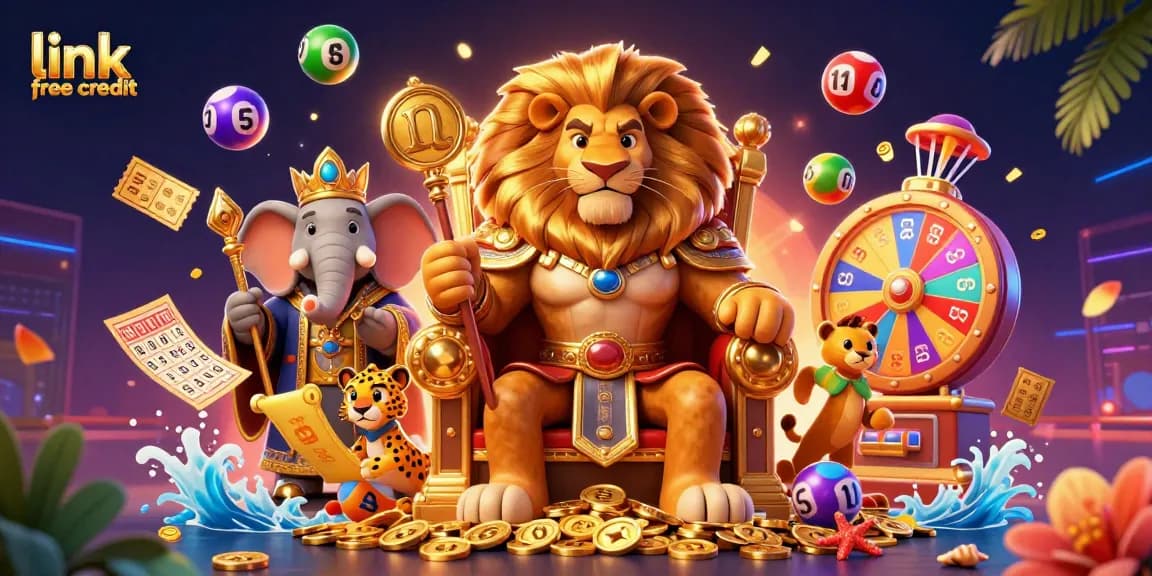 Win real prizes with link free credit in vibrant casino-themed scene featuring dynamic game elements.