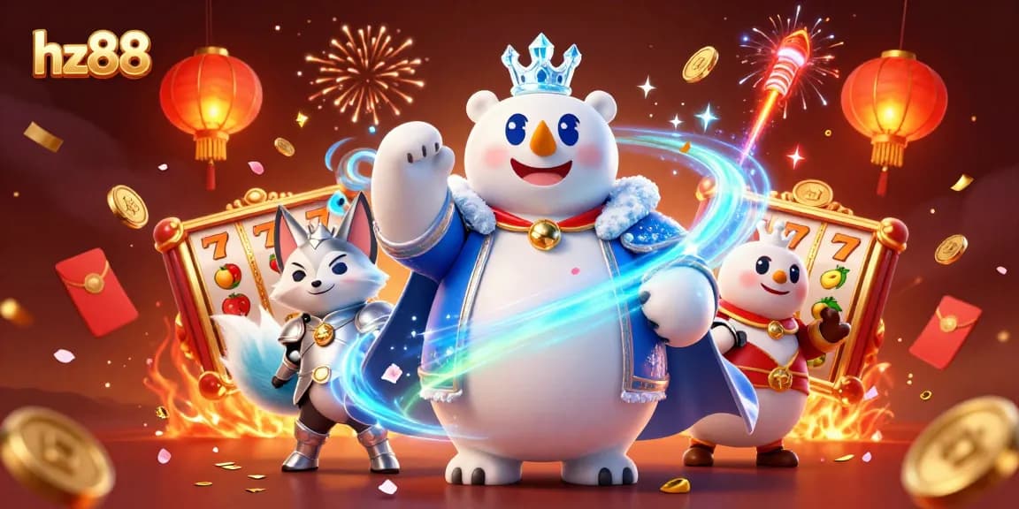 Experience the thrill at hz88 with a vibrant casino scene featuring lucky symbols and festive elements.