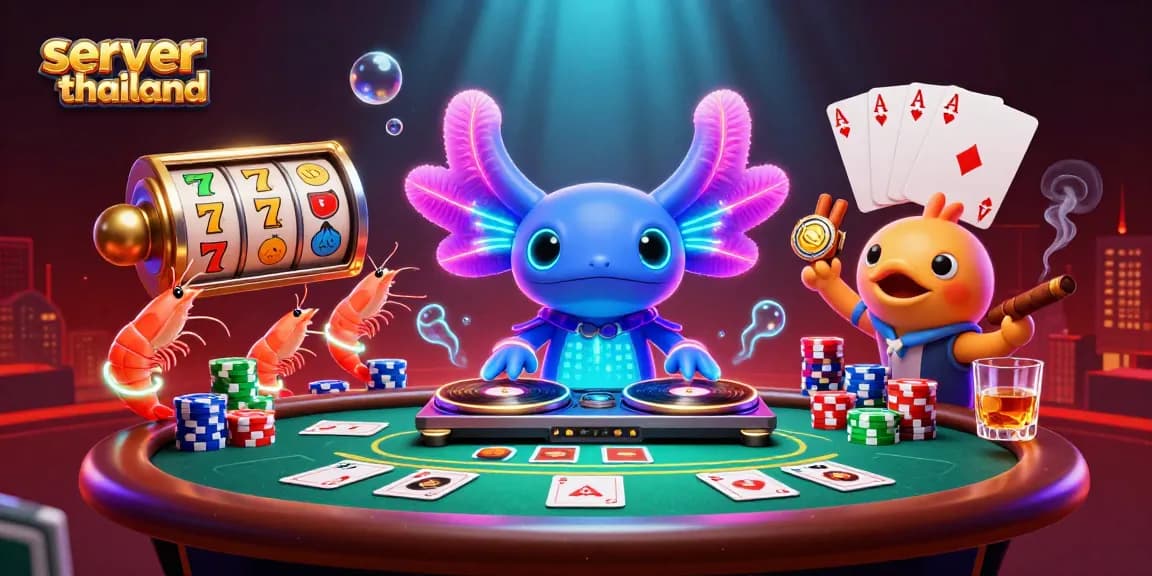 Win big with server thailand's vibrant 3D illustration featuring exciting slot games and dynamic casino action.