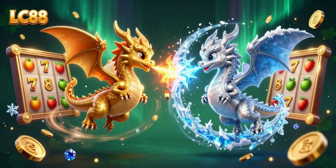 Engage with thrilling games at LC88 where 3D dragons feature in an exciting slots illustration.