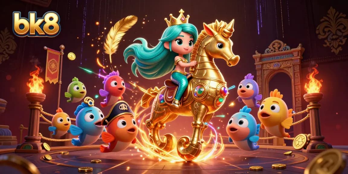 Join the adventure with bk8 as the mermaid princess rides her seahorse in a vibrant underwater casino.