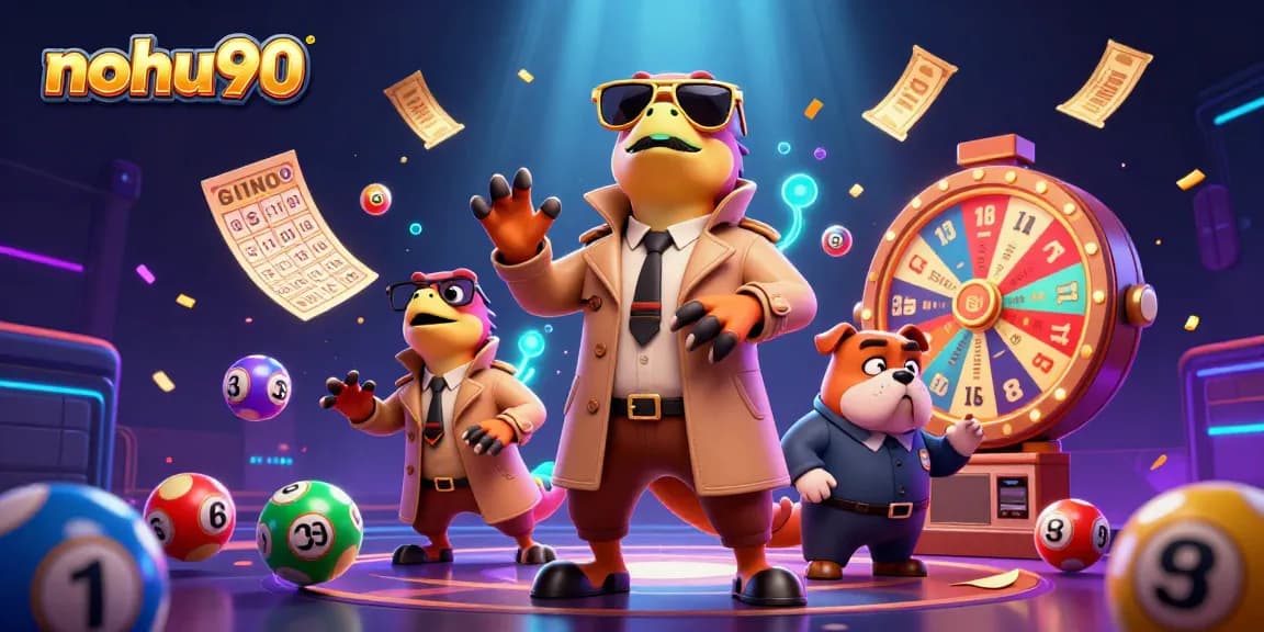 Nohu90 players winning prizes in a vibrant casino scene with dynamic lottery activities.