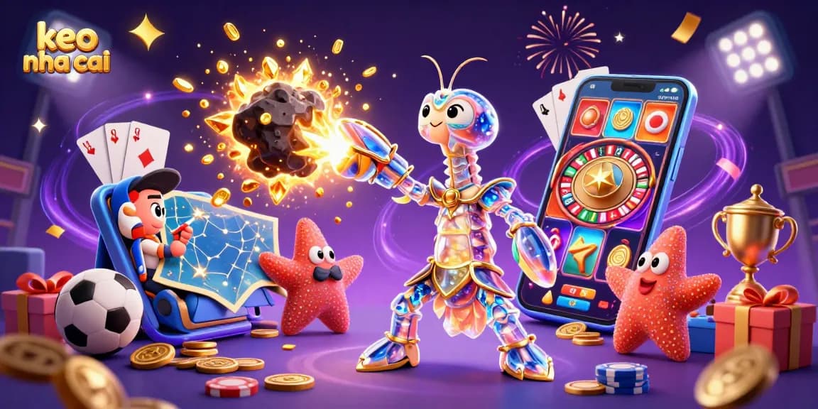 Experience sports excitement and dynamics in keo nha cai themed 3D illustration with vibrant gambling elements.