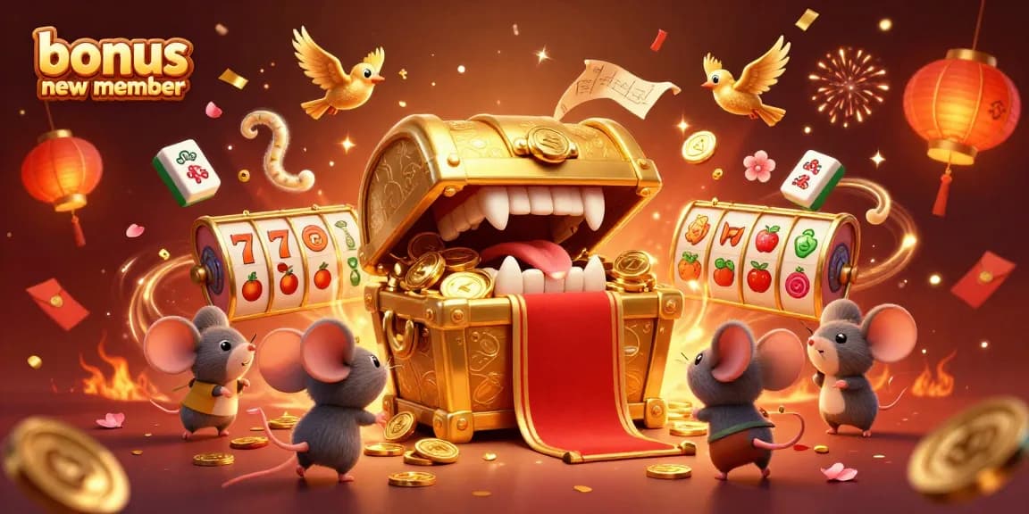 Menyambut pemain baru dengan bonus new member 100%, peti harta karun emas menarik pemain di dunia kasino.