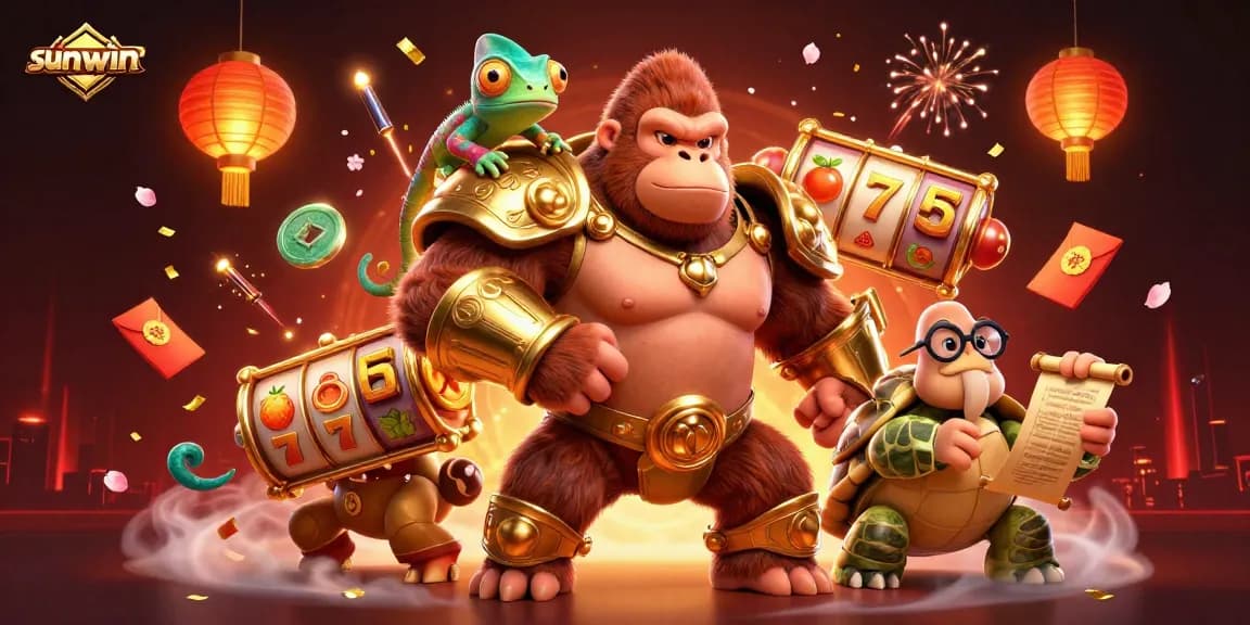 Experience exciting wins at sunwin with dynamic casino games and vibrant elements in this engaging illustration.