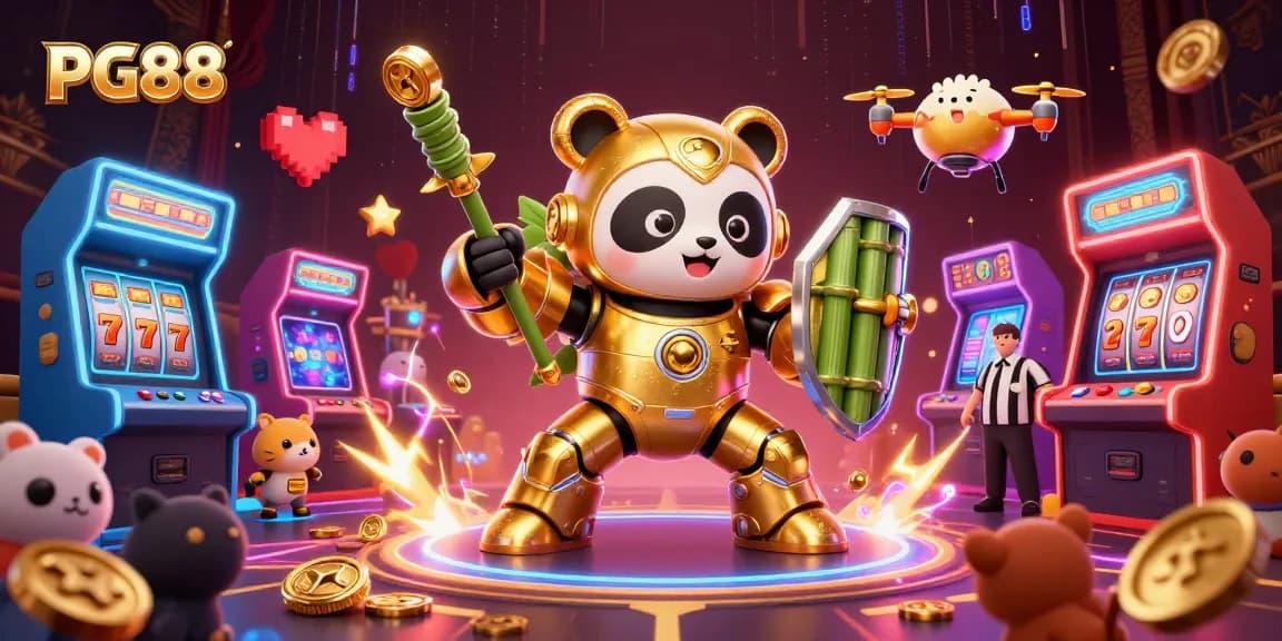 Experience excitement at PG88 with vibrant casino elements and animated characters in a rich 3D scene.