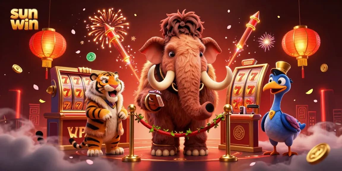 Win big at sun win with a captivating scene of a casino bouncer, VIP guests, and festive elements