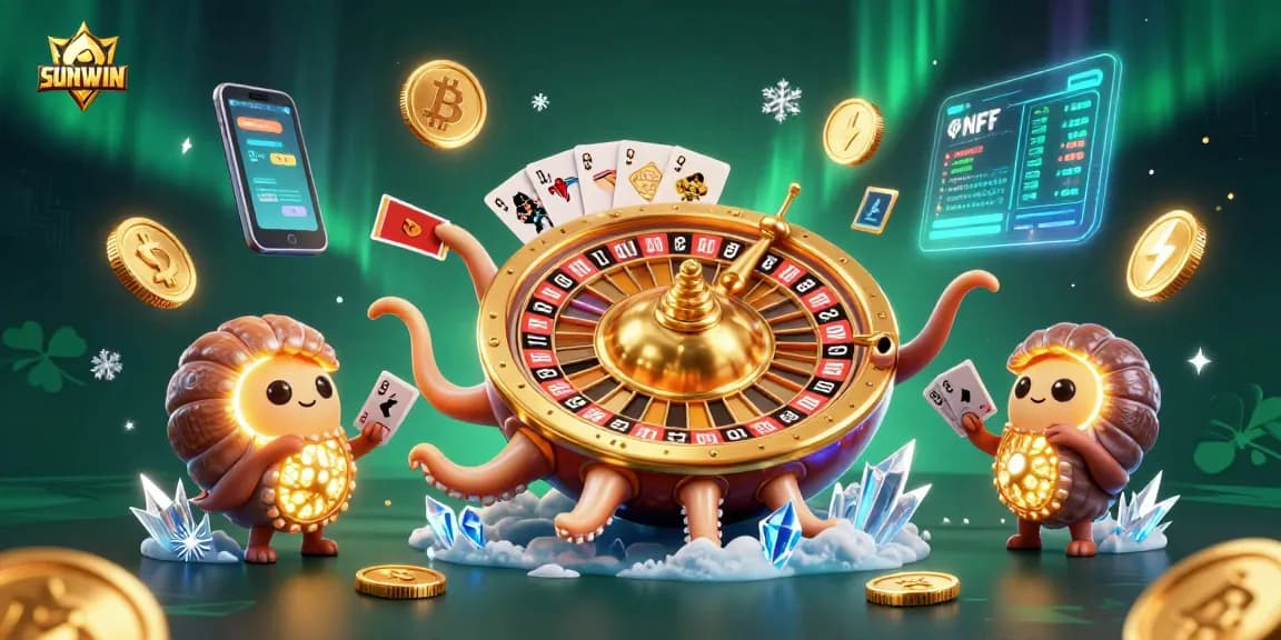 SUNWIN creates excitement in online gambling with a 3D illustration of a giant nautilus and glowing elements.