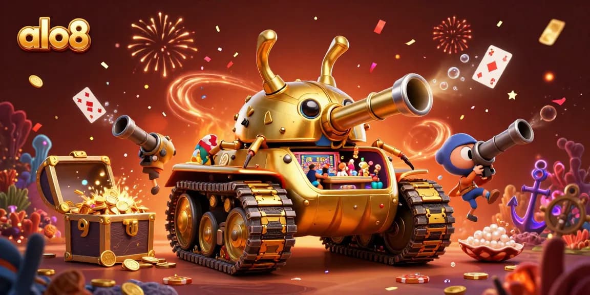 Experience the excitement of ALO8 with a vibrant 3D golden beetle tank revealing a casino adventure.