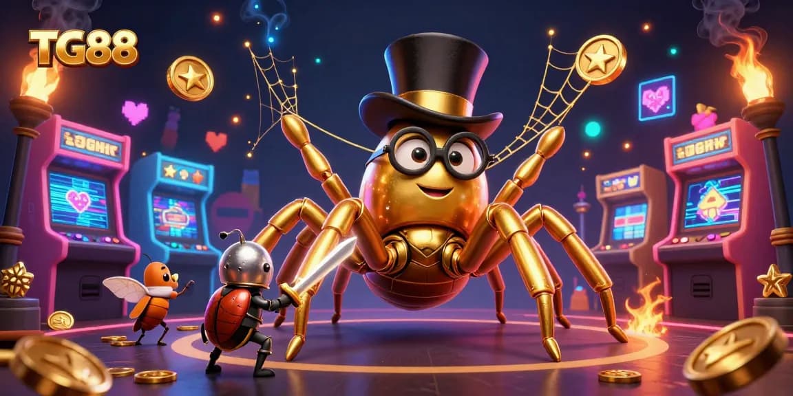 Engage in thrilling gameplay at TG88 with a vibrant casino scene featuring unique characters and gaming elements.