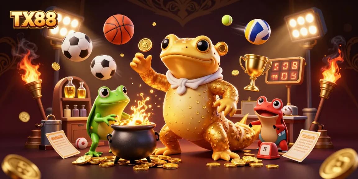 Bet on TX88 while a golden salamander alchemist conjures treasures in a vibrant casino scene.