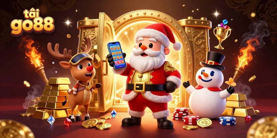 Experience the excitement of tải go88 with a festive 3D casino scene featuring Santa and his friends.