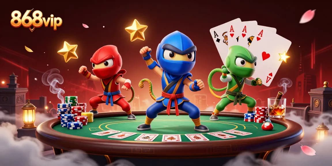 Experience thrilling poker action with 868vip's dynamic and colorful chameleon ninjas!