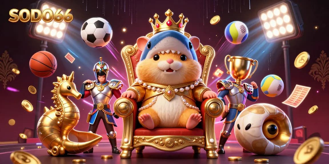 SODO66 explores thrilling betting with dynamic sports action, featuring a vibrant casino scene and energetic gameplay elements.