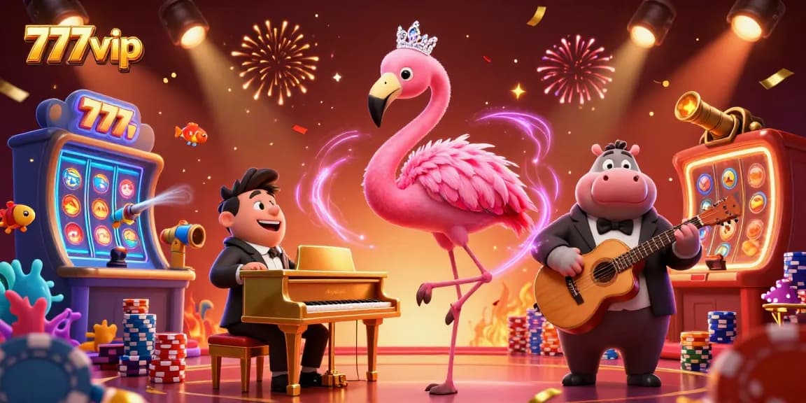 Experience thrilling fun at 777vip with engaging games and vibrant visuals in this captivating casino illustration.